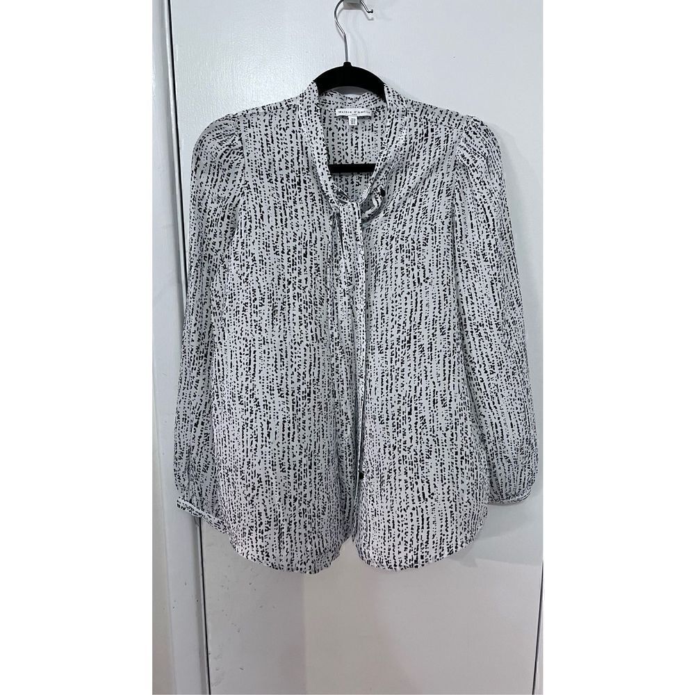 Madison d'Amelie Blouse Black & White Tie Neck Long Sleeve Button up Size s